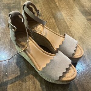 J. Crew Beige Scalloped Espadrille Wedges
